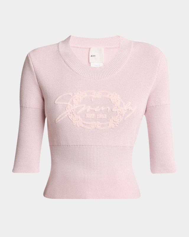 Logo Elbow-Sleeve Rib-Hem Sweat